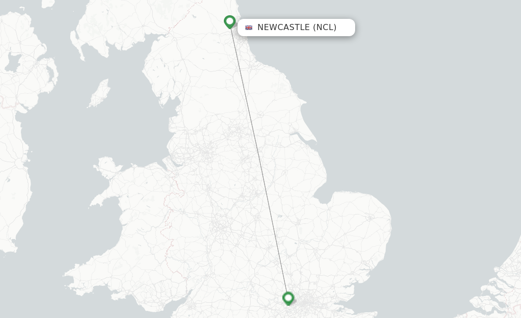 British Airways Route from Newcastle to London